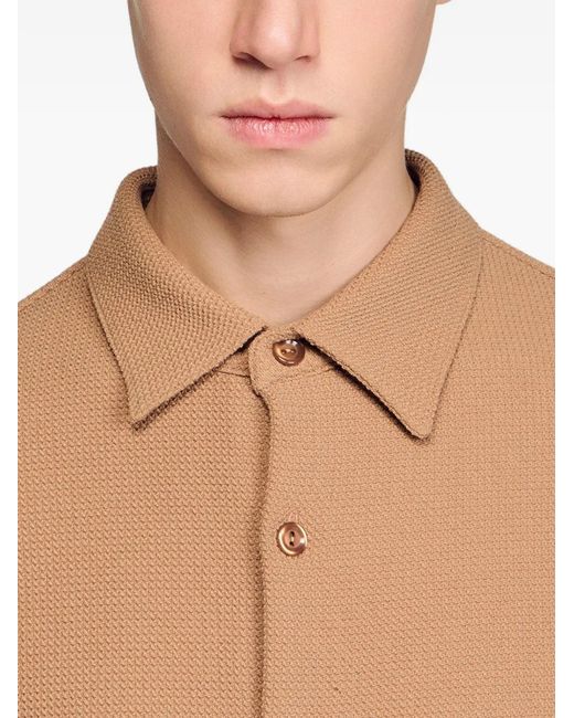 Sandro Brown Textured Shark Collar Shirt for men