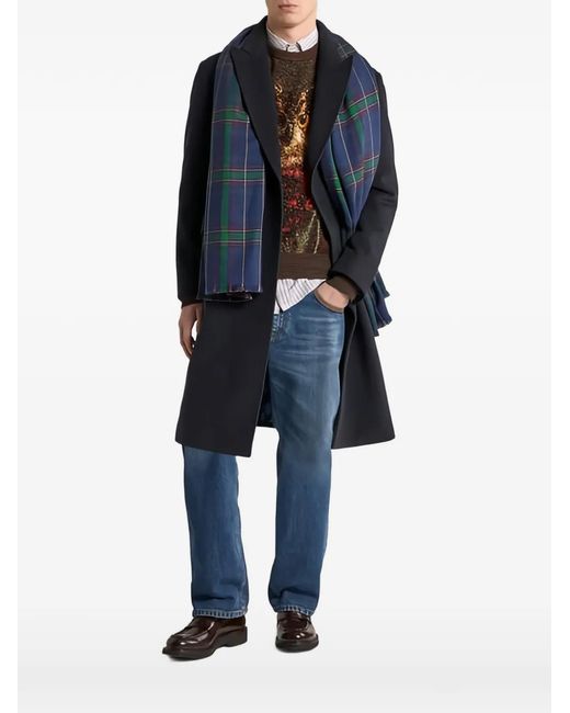 Etro Blue Double-Breasted Cashmere Coat for men