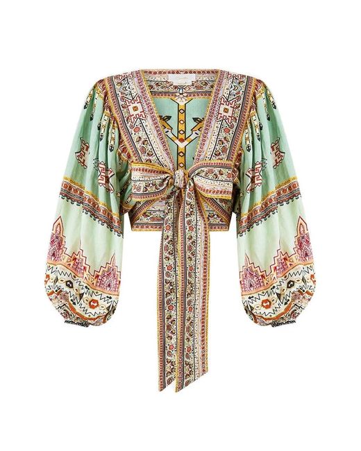 Camilla White Blouson Sleeve Tie Front Top