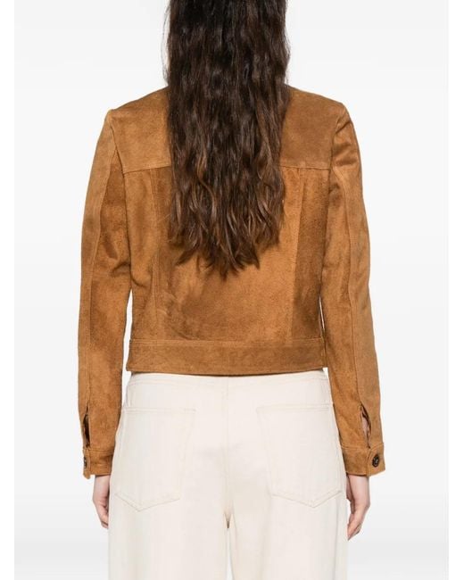 Blanca Vita Brown Pocket Button Leather Jacket