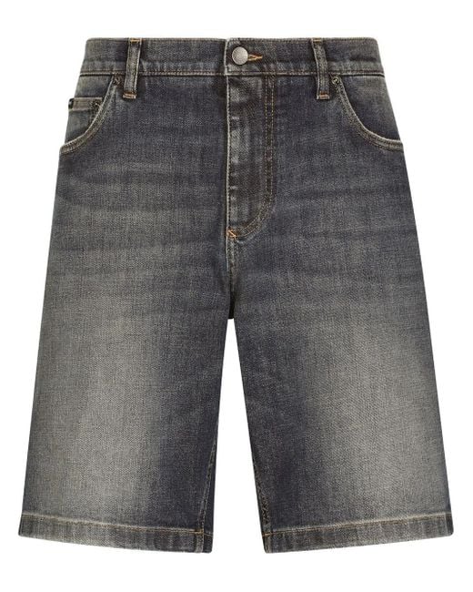 Dolce & Gabbana Gray Light Blue Wash Stretch Denim Shorts for men