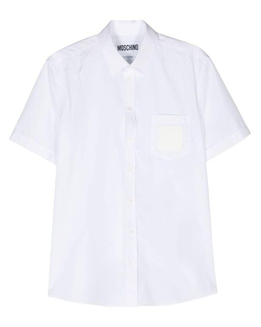 Moschino White Logo-patch Cotton Shirt for men