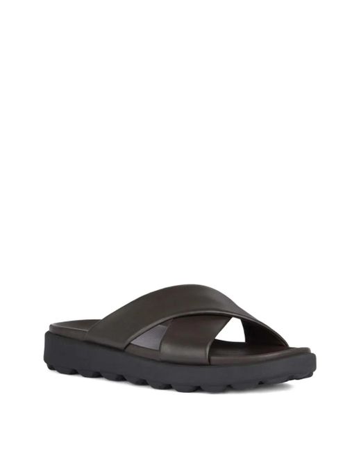 Geox Brown Leather Slides for men