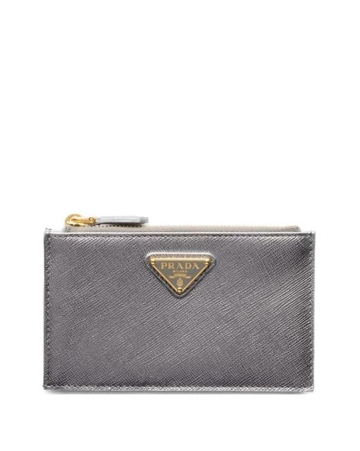 Prada Gray Triangle-Logo Leather Card Holder