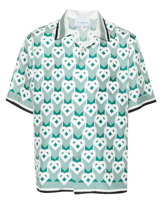 Casablancabrand Blue Heart Monogram Silk Shirt