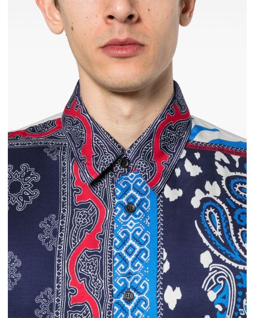 Just Cavalli Blue Mix-print Long-sleeve Shirt for men