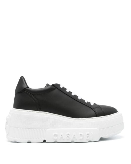 Casadei Black Nexus Leather Wedge Sneakers