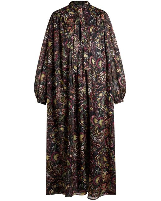 Etro Black Floral-print Silk-blend Dress