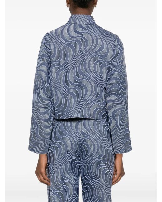 Botsi Blue Button-Up Wave-Pattern Jacket