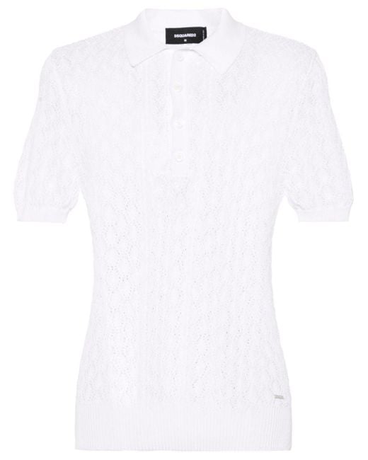 メンズ DSquared² オープンニット ポロシャツ White