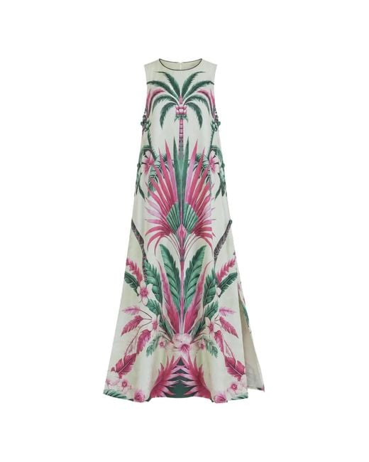 F.R.S For Restless Sleepers White Penelope Palm-Print Silk Maxi Dress