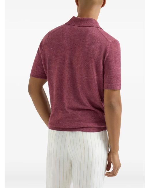 Brunello Cucinelli Red Linen And Cotton Blend Polo Shirt for men