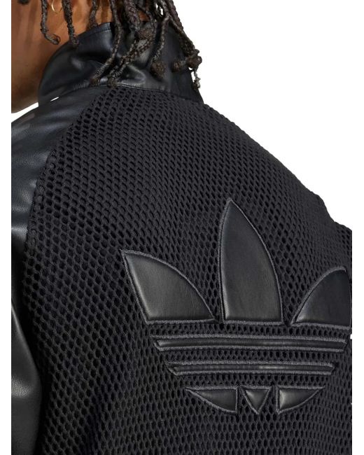 メンズ Adidas レザーパネル メッシュ スウェットシャツ Black