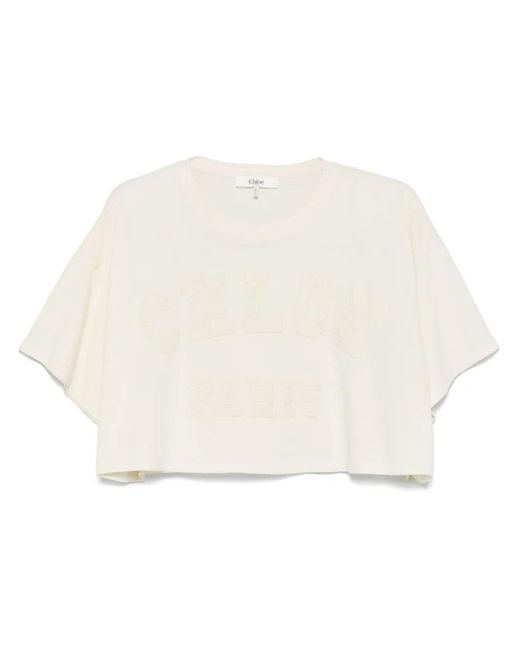 Camiseta con aplique del logo Chloé de color Natural