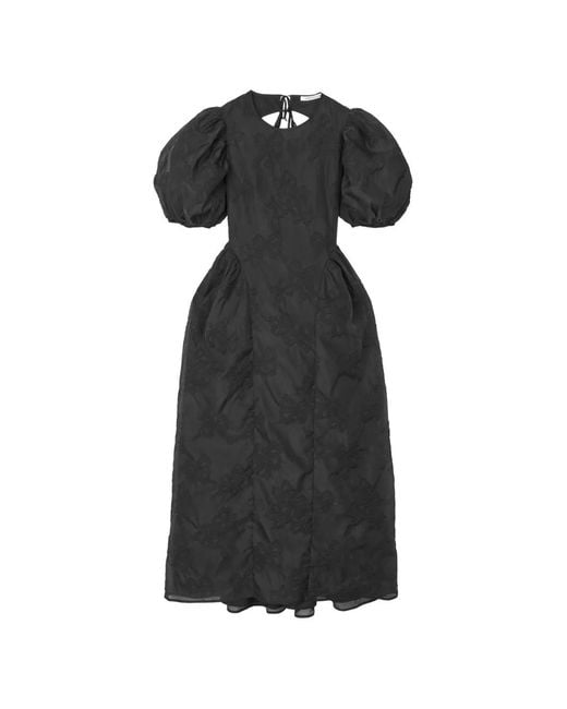 CECILIE BAHNSEN Black Ulani Papillon-Matelassé Flared Midi Dress