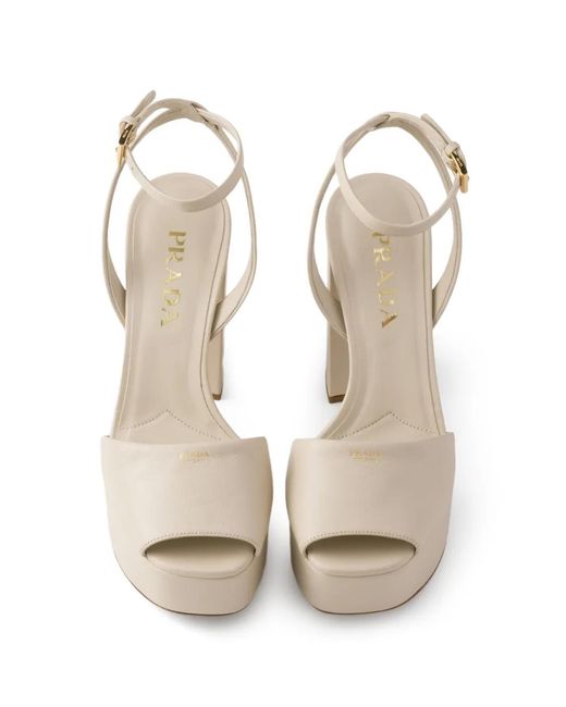 Prada White Sandales En Cuir À Plateforme