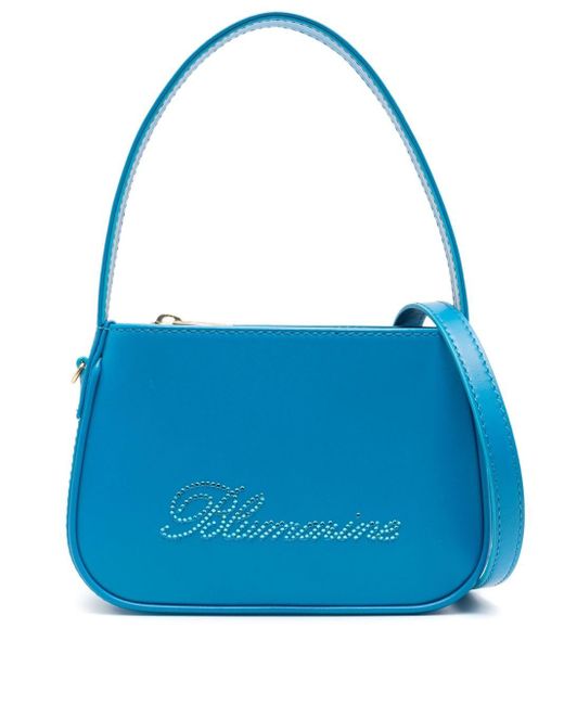 Blumarine Blue Rhinestone-logo Leather Tote Bag