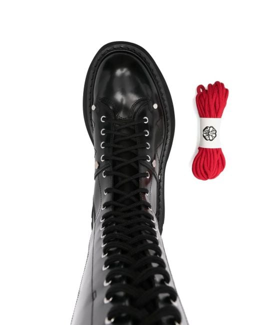 McQueen Black Women Tread High Knee Lace Up Boots