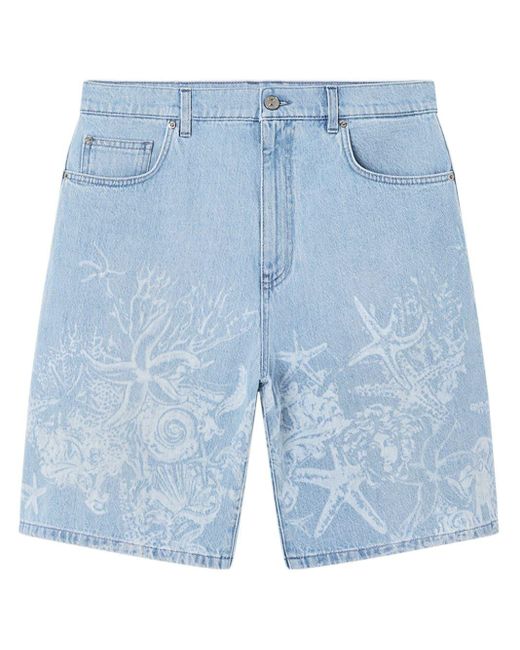 Versace Blue Barocco Sea Denim Shorts for men