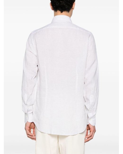 Dell'Oglio White Striped Linen Shirt for men