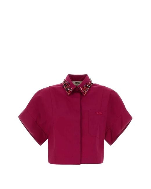 Fendi Purple Sequin-Embellished Cropped Shirt