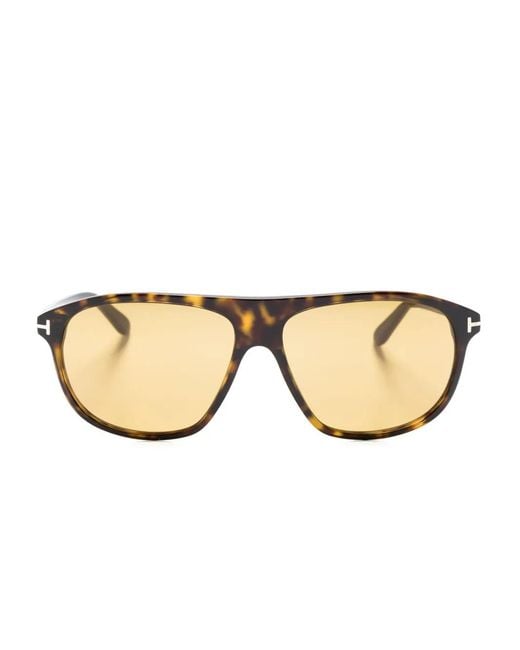Tom Ford Natural Prescott Tortoiseshell Pilot-Frame Sunglasses