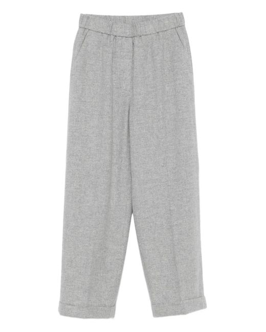 Peserico Gray Elastic-waist Wool Trousers