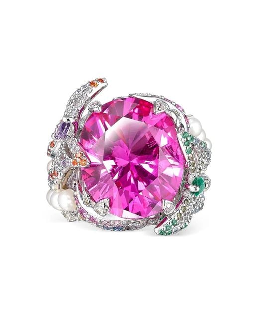 Anabela Chan Pink Rhodium Vermeil Swallowtail Multi-Stone Ring