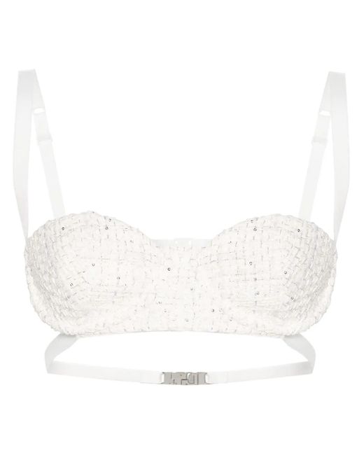 Gcds White Sequin-Embellishment Tweed Bralette