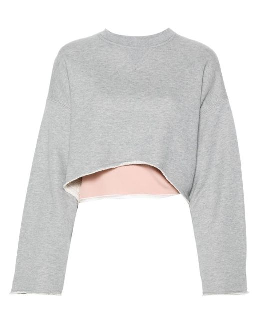 N°21 Gray Layered Cotton Cropped Sweatshirt