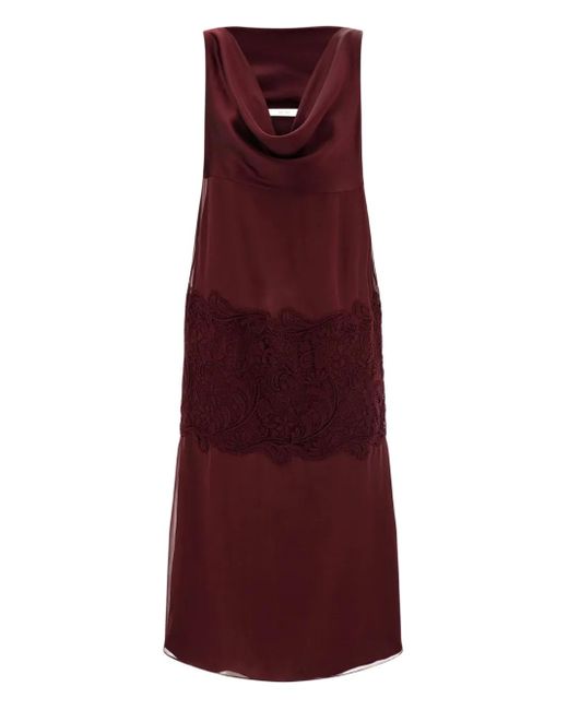 Ferragamo Midi-Jurk Met Col En Kant in het Purple