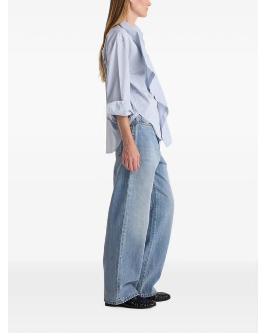 Rohe Blue Draped-Panel Striped Shirt