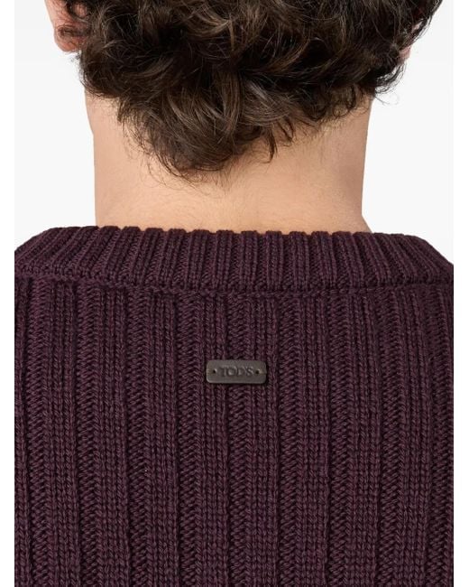 Tod's Purple Ribbed Crew-Neck Sweater for men