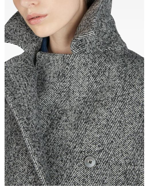 Slowear Gray Herringbone Double-Breasted Peacoat