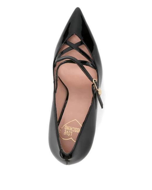 Love Moschino 100 Mm Leren Pumps Met Gekruiste Bandjes in het Black