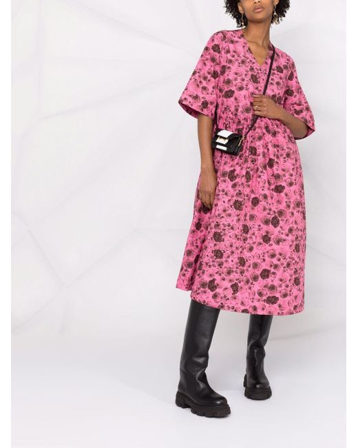 Ganni Baumwolle Wickelkleid mit Blumen-Print in Pink | Lyst AT