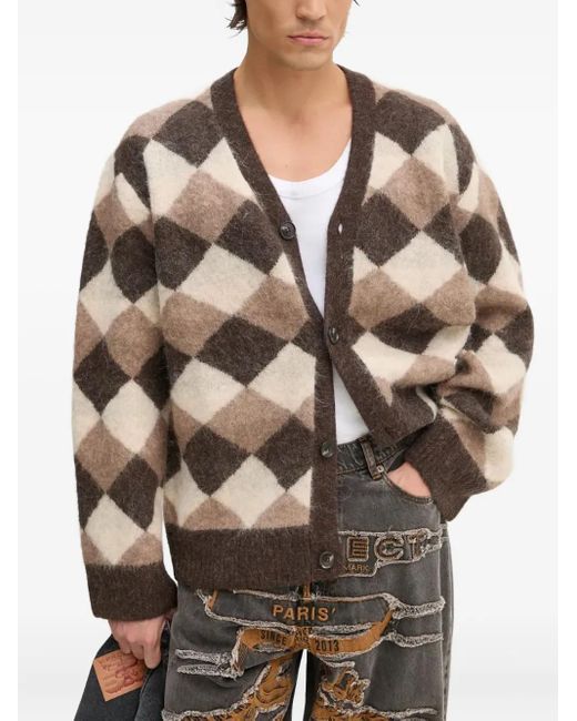 Won Hundred Brown Edmonton Argyle Buttoned Cardigan for men