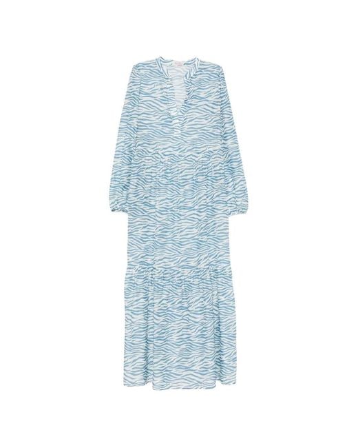 Mc2 Saint Barth Blue Sylvia Zebra-Print Maxi Dress