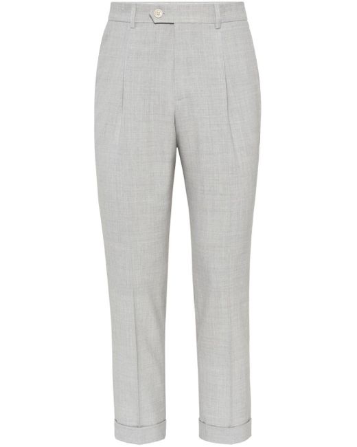 Brunello Cucinelli Gray Slim Tailored-cut Trousers for men