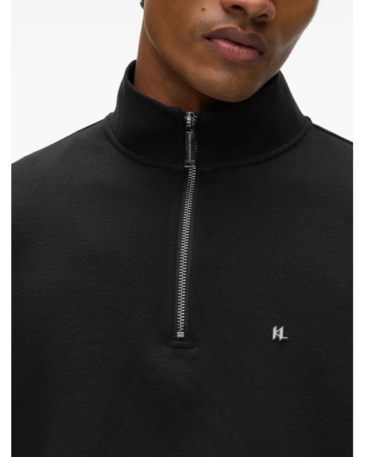 Karl Lagerfeld Black Quarter-Zip Logo-Plaque Sweatshirt for men
