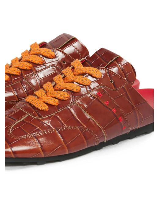 Marni Red Couronne Cuir Effet Croco Softy Soccer Slip-On Baskets