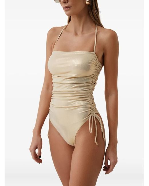 SOFIA ERHAN Natural Shimmer-Effect Drawstring Swimsuit