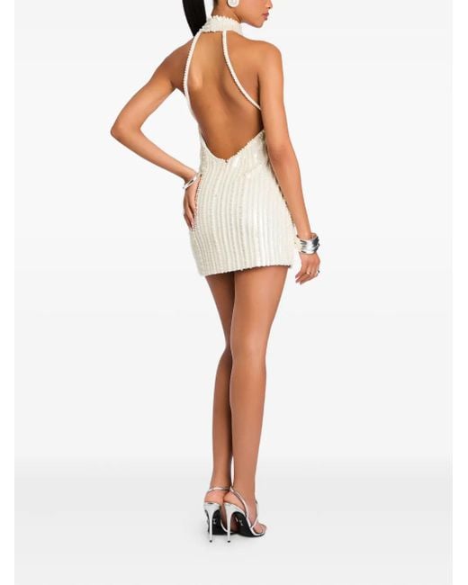 retroféte Yaeko Mini-Jurk Met Halternek En Parel in het White