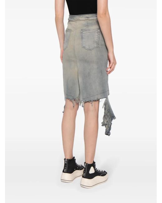 Rick Owens Gray Distressed Denim Skirt