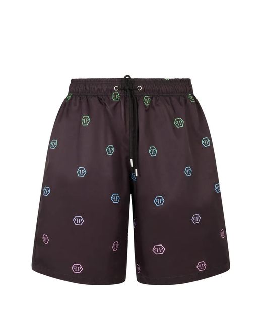 Philipp Plein Purple Monogram Drawstring Shorts for men