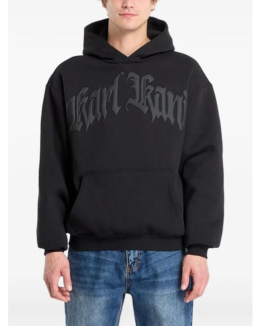 Karlkani Black Old English Logo-Appliqué Hoodie for men