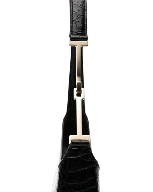 Tom Ford Black Crocodile-Effect Leather Shoulder Bag