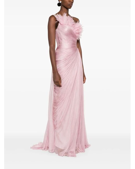 IRIS SERBAN Pink Elemiah Feather-Trim Gown