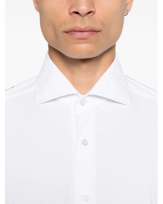 Barba Napoli White Long-Sleeve Spread-Collar Shirt for men