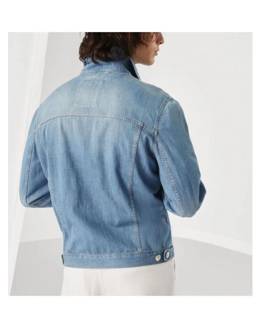 Brunello Cucinelli Blue Denim Cotton Jacket for men